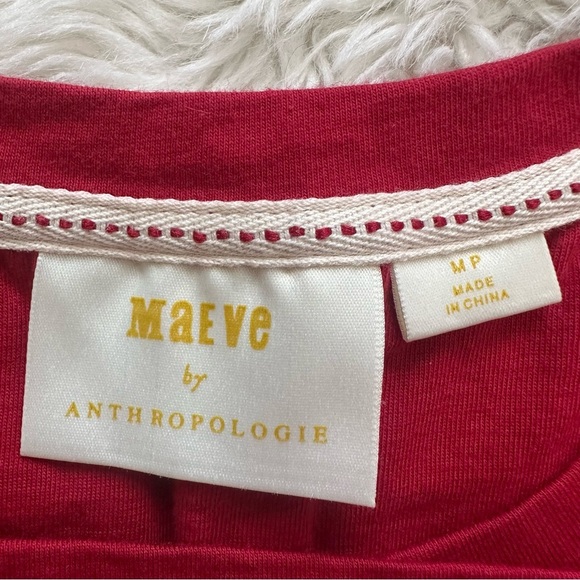 Anthropologie Maeve Shirt Dakota Buckle Wrap Top Short Sleeve Red Petite MP - Picture 6 of 11